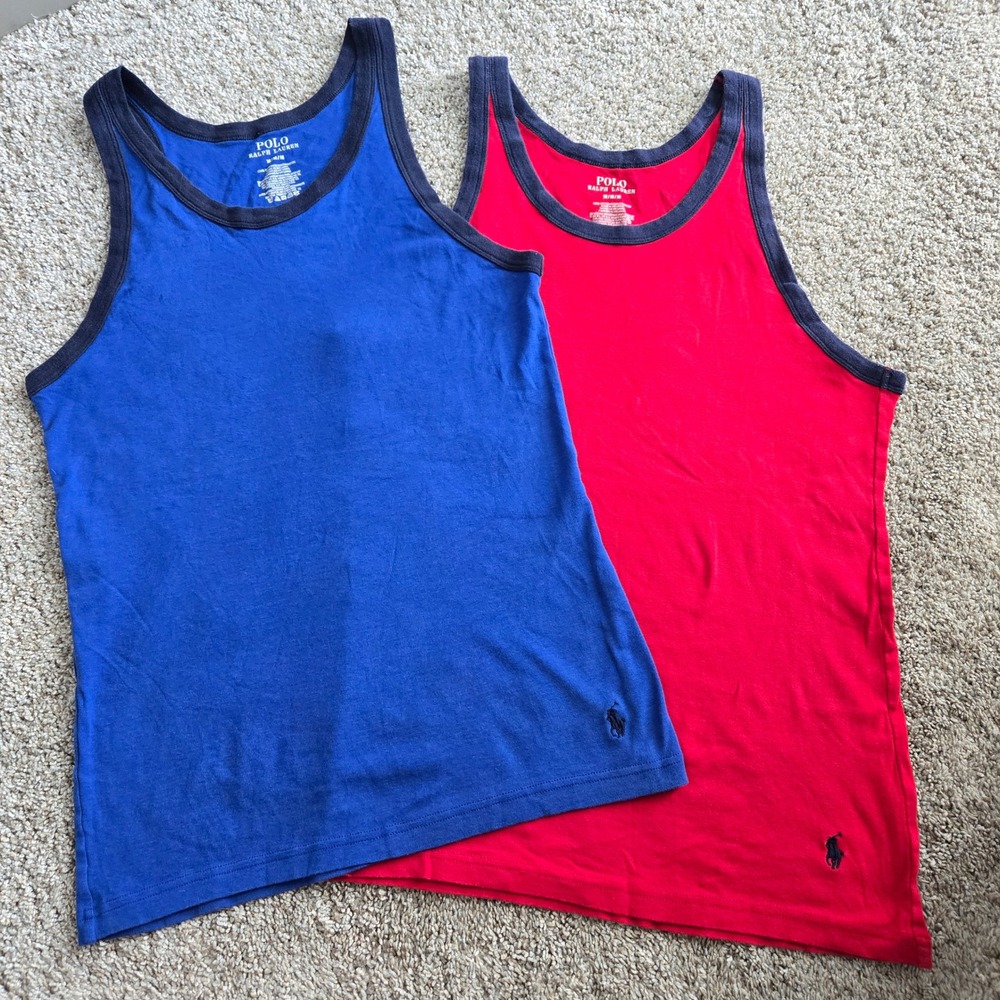 Polo Ralph Lauren Mens 2 Pack Tank Top Ringer Red Blue Cotton Pony Logo Medium